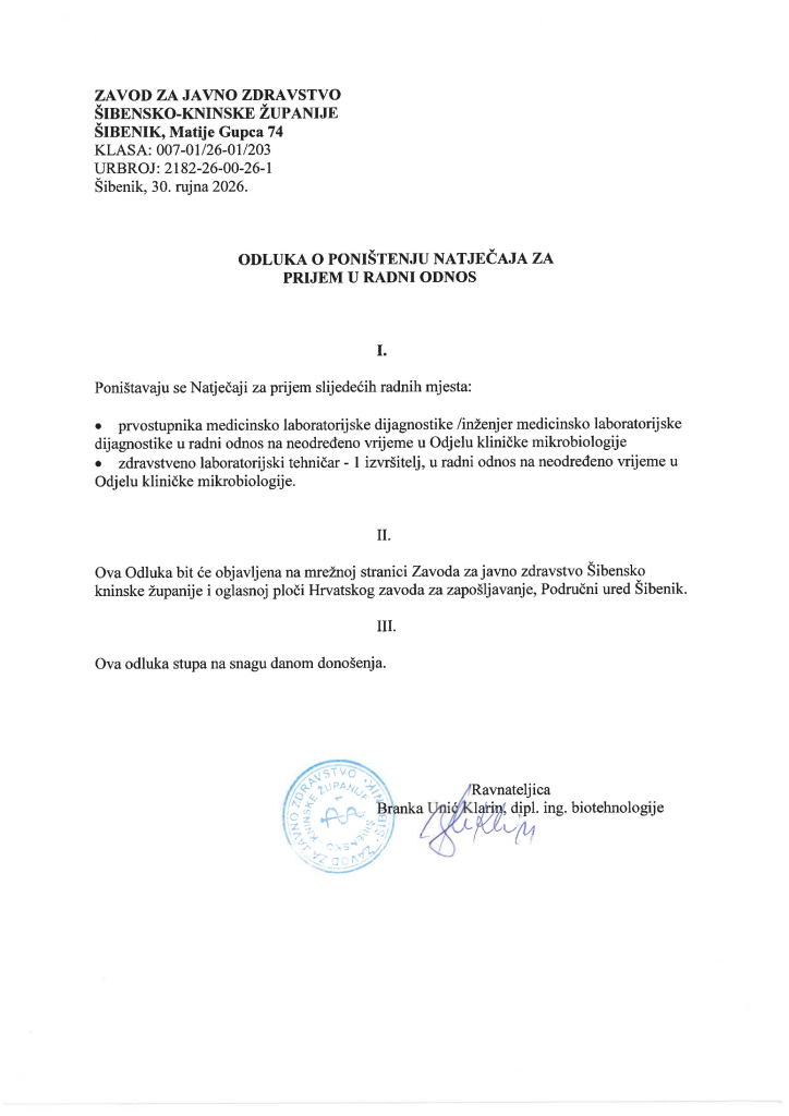 Odluka o poništenju natječaja